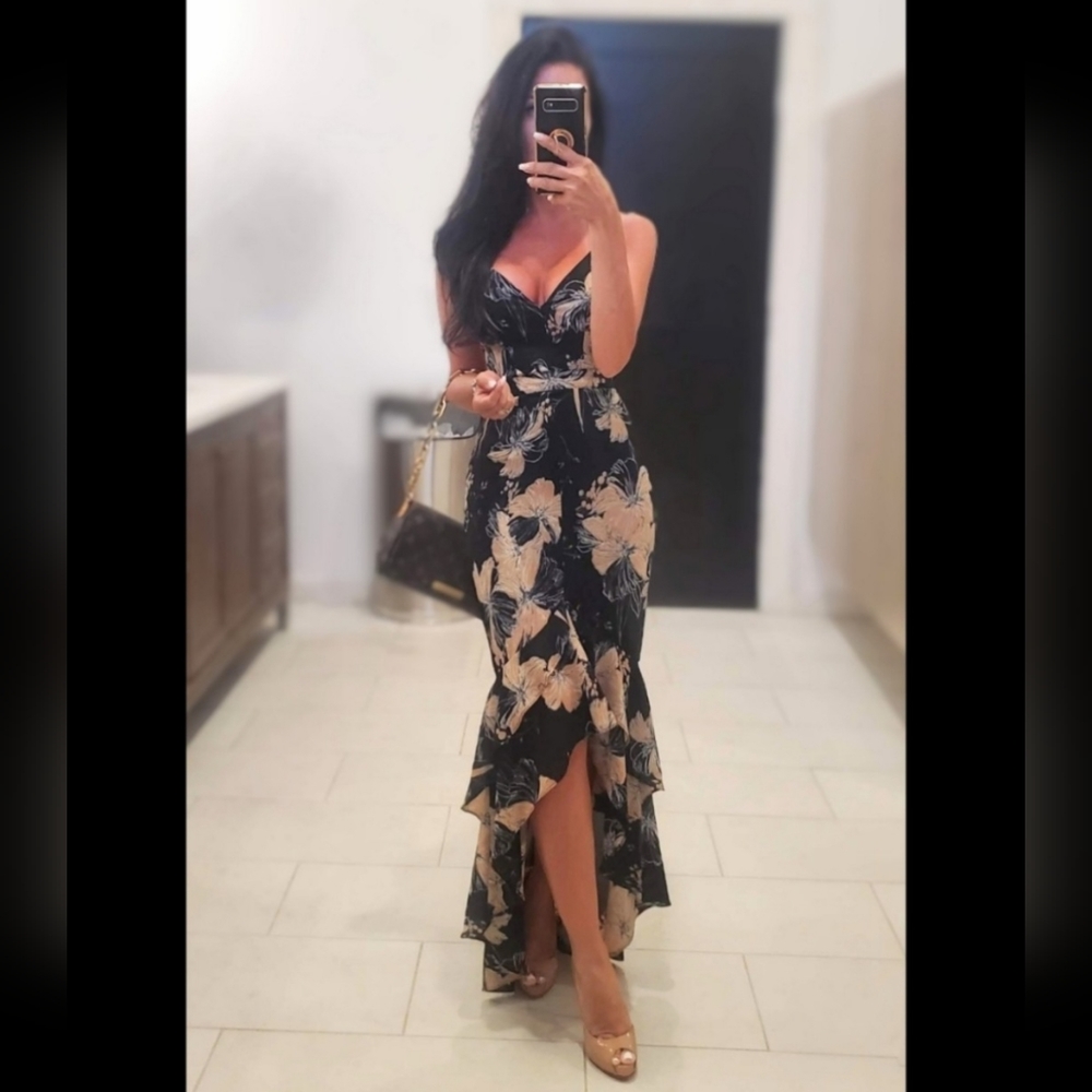 Darling daylight black floral print high-low maxi dress
